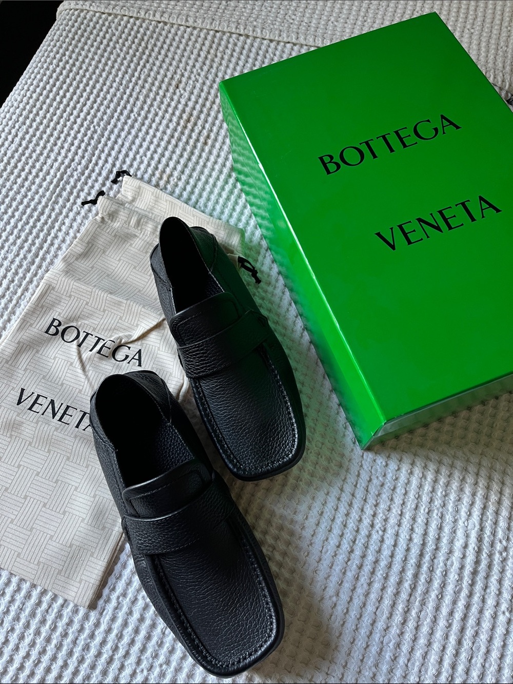 Bottega Veneta Black Pebbled Leather Loafers